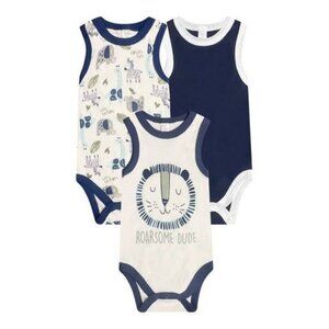Baby Kiss Boy's 3Pk Sleeveless Bodysuits - Roarsome Dude 6 - 9 Months